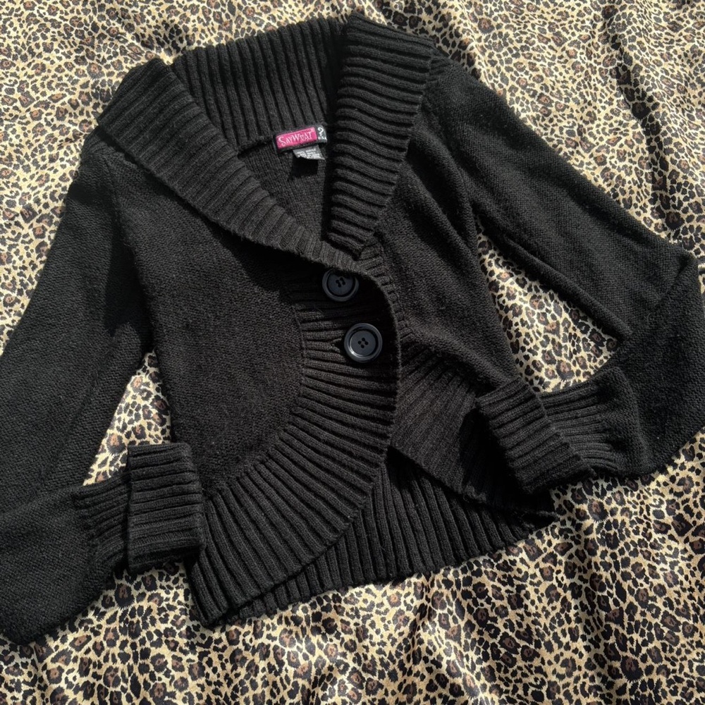 Pink & Pepper Black Shawl-Collar Button Cardigan